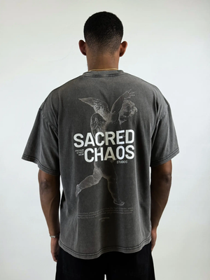 T-Shirt Oversize Washed Black | ANGEL IN CHAOS SACRED CHAOS